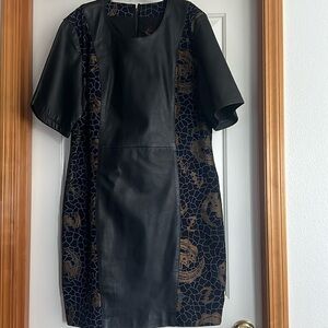 A real leather design fabric knee length dress